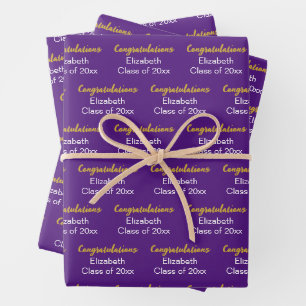 Congratulations Gold Purple Class of 20xx Name Wrapping Paper Sheet