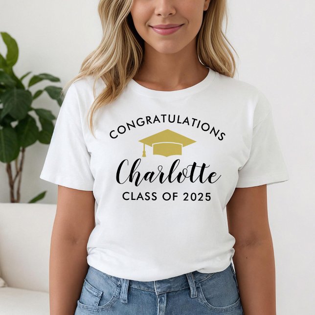Congratulations Gold Script Name Graduation T-Shirt (Creator Uploaded)