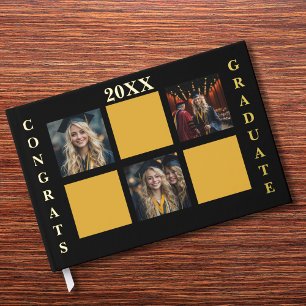 Congratulations Grad 3 Photo Collage Black Funny Guest Book