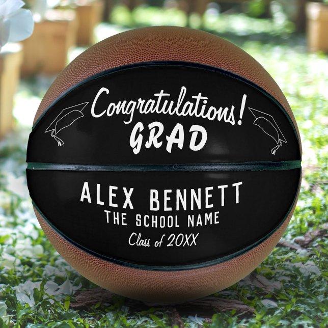 Congratulations Grad Black and White Graduation Ba Basketball (Creator Uploaded)