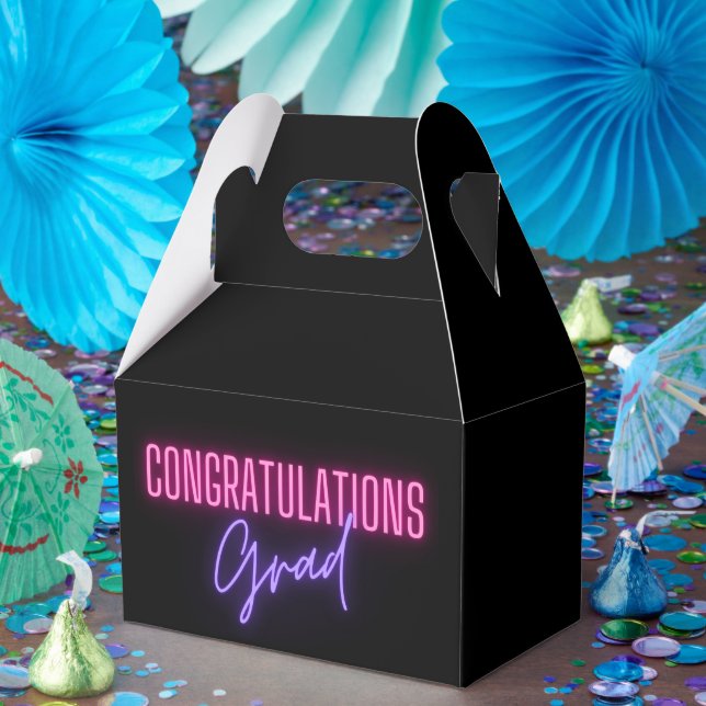 congratulations grad, black pink purple minimalist favor box (Party)