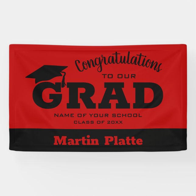 Congratulations Grad Black Scarlet Banner (Horizontal)