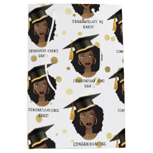 Congratulations Grad! Black Woman w/Graduation Cap Medium Gift Bag
