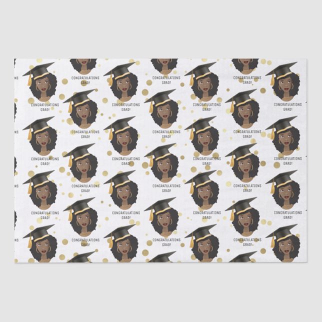 Congratulations Grad! Black Woman w/Graduation Cap Tissue Paper (Front)