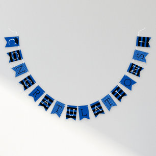 Congratulations Grad Blue Stripes Dots Party Bunting Flags