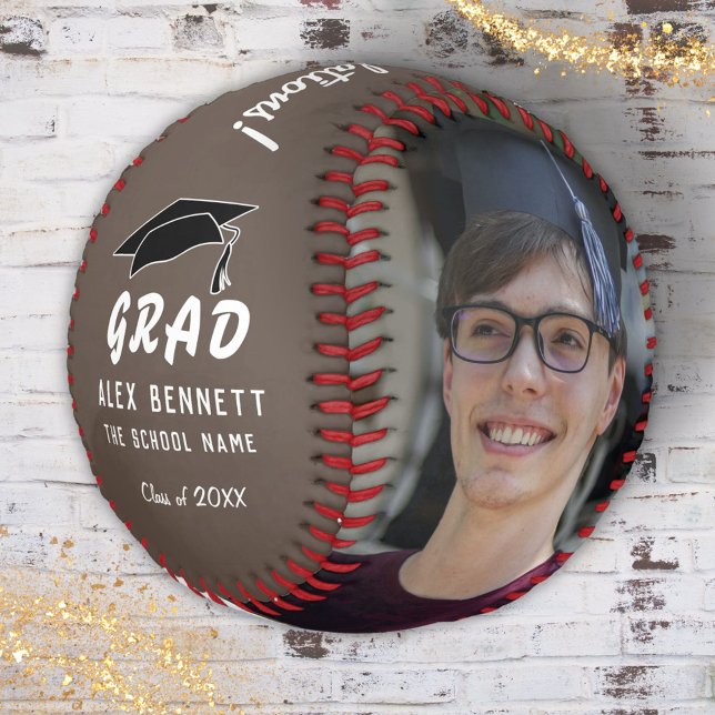 Congratulations Grad Brown Graduation Cap 2 Photo Baseball (Creator Uploaded)