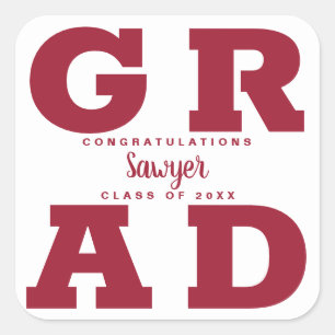 Congratulations Grad Crimson on White Square Sticker