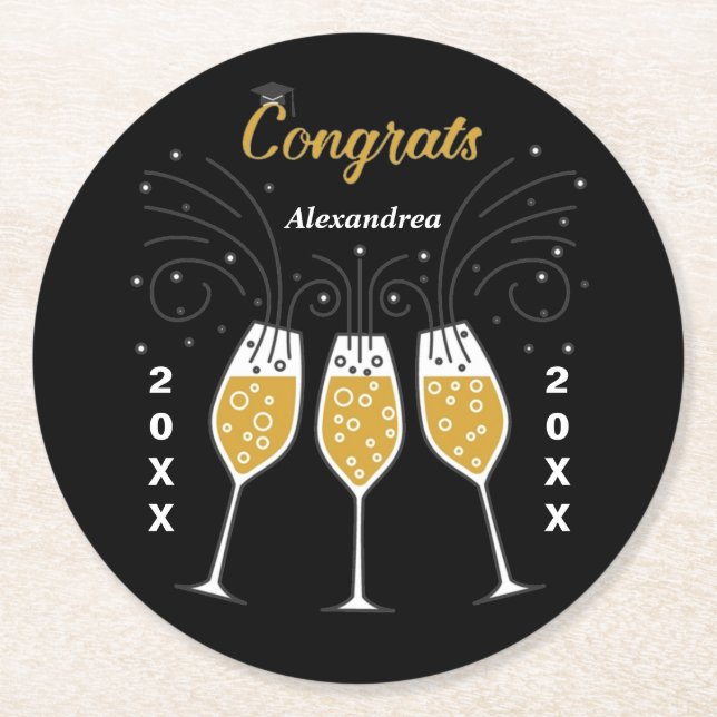 Congratulations Grad Graduation Gold Custom Round Paper Coaster (Front)