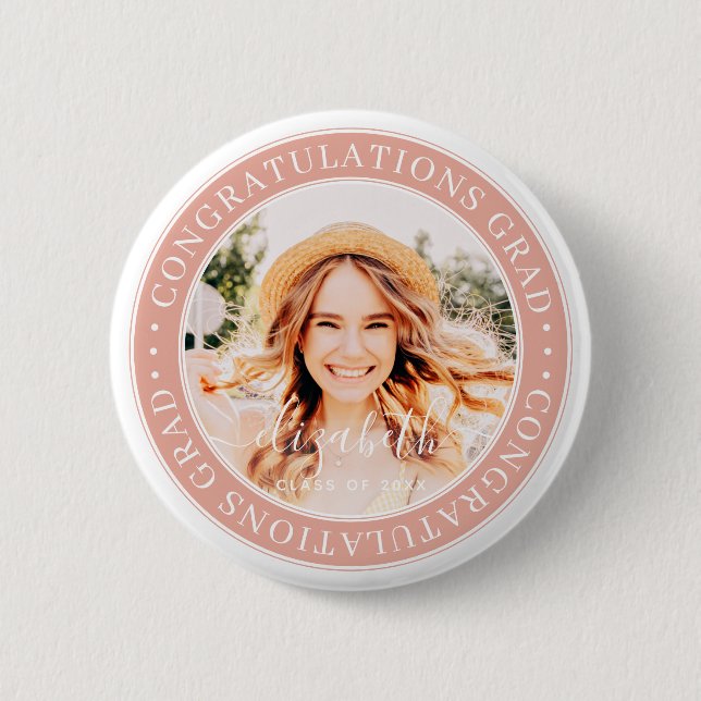 Congratulations Grad Modern Custom Photo 2 Inch Round Button (Front)