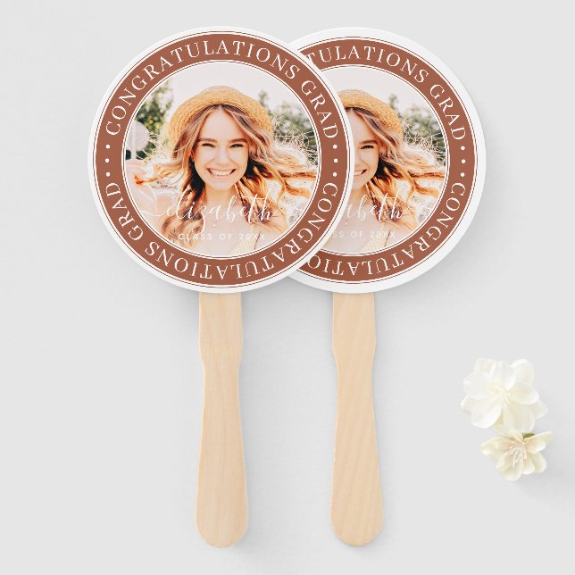 Congratulations Grad Modern Custom Photo Hand Fan (Front and Back)