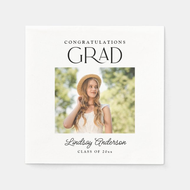 Congratulations Grad Modern Photo Graduation Napkin (Front)