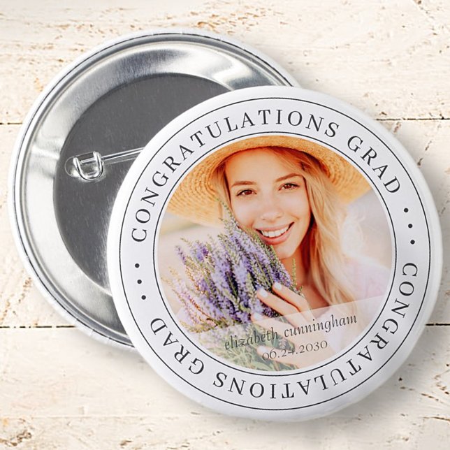 Congratulations Grad Modern Simple Elegant Photo 2 Inch Round Button (Creator Uploaded)