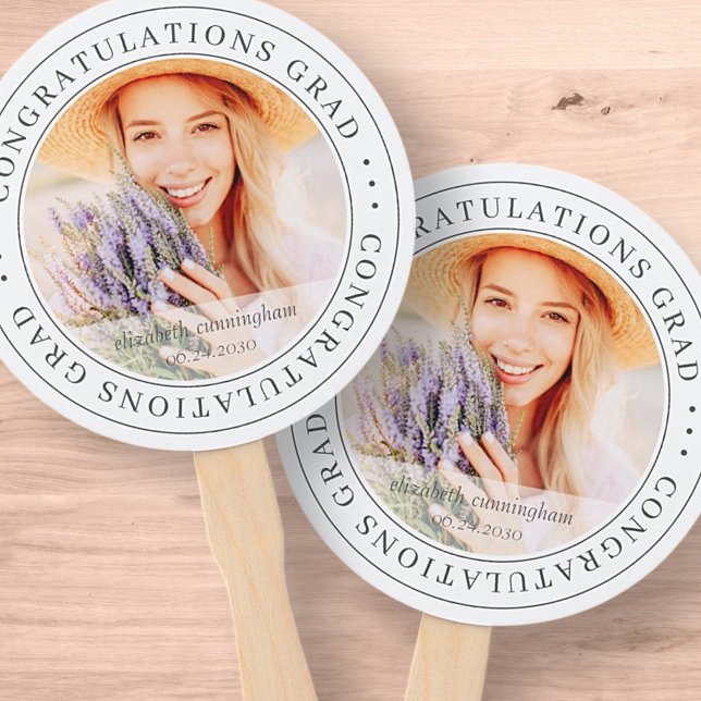 Congratulations Grad Modern Simple Elegant Photo Hand Fan (Creator Uploaded)