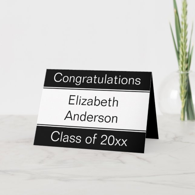 Congratulations Grad Name Black & White Graduation Card (Front)