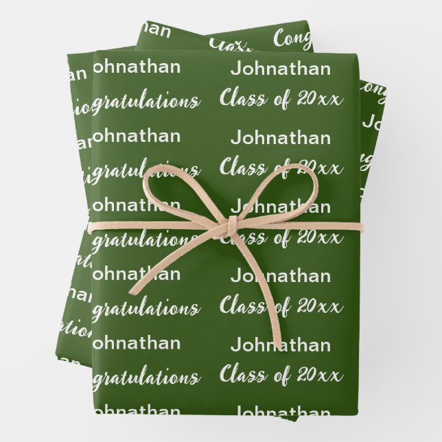 Congratulations Grad Name Dark Green Graduation Wrapping Paper Sheet (In situ)