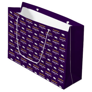Congratulations Grad Name Dark Purple Gold White Large Gift Bag