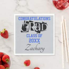 Congratulations Grad NAME Silver Blue Napkin
