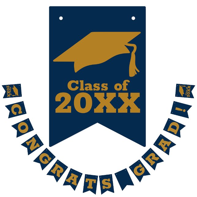 Congratulations Grad Navy Blue and Gold Bunting Flags (Creator Uploaded)