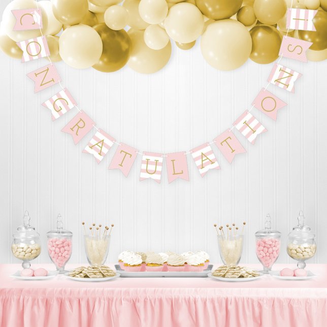 Congratulations Grad Pink Gold Party Bunting Flags (Creator Uploaded)