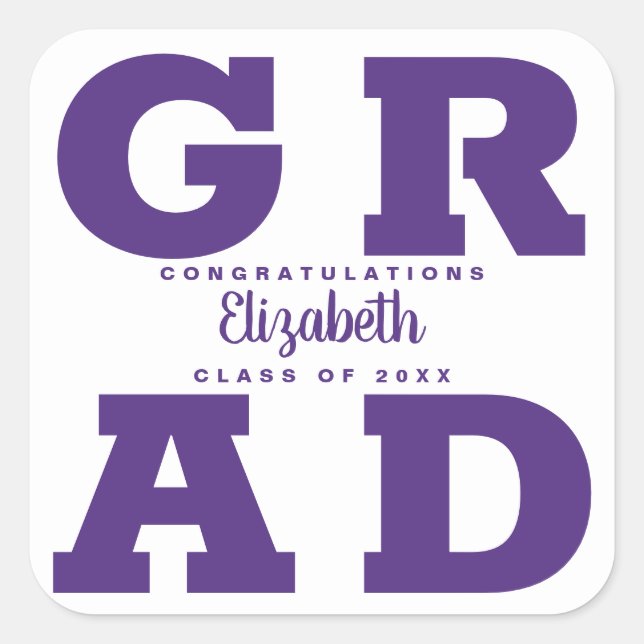 Congratulations Grad Purple White Square Sticker (Front)