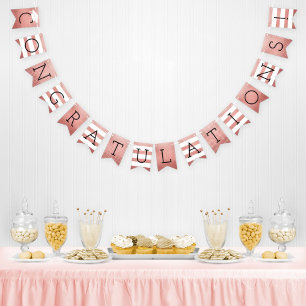 Congratulations Grad Rose Gold Stripes Party Bunting Flags