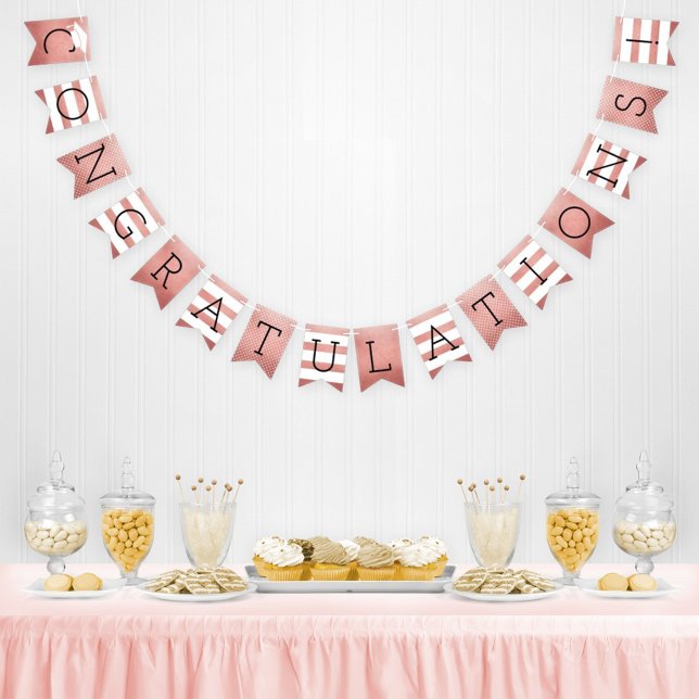 Congratulations Grad Rose Gold Stripes Party Bunting Flags (Creator Uploaded)