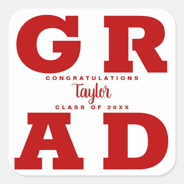 Congratulations Grad Scarlet on White Square Square Sticker (Front)