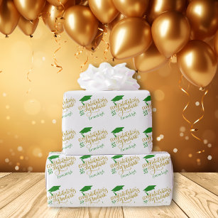 Congratulations Grad Year Monogram Green Gold Wrapping Paper