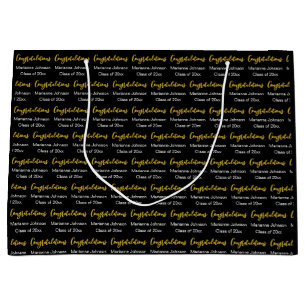 Congratulations Grad's Name Black White Gold  Large Gift Bag