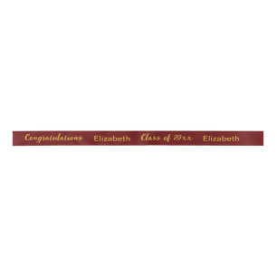 Congratulations Grad's Name Dark Red & Gold Script Satin Ribbon