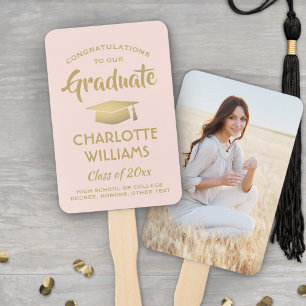 Congratulations Graduate 1 Photo Blush Pink & Gold Hand Fan