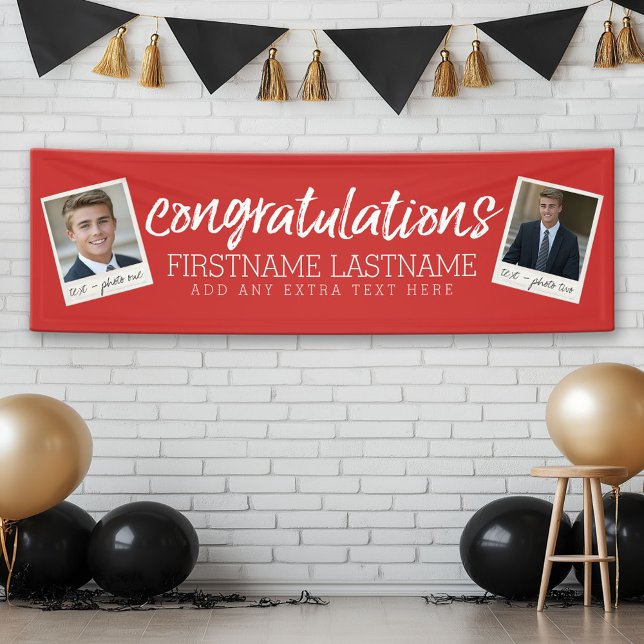 Congratulations Graduate 2 photo Collage RED Banner (Custom Graduation Banner with 2 Photos)