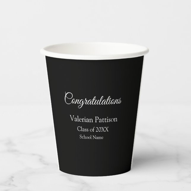 Congratulations graduate add school name simple mo paper cups (Front)