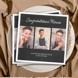 Congratulations Graduate Black 3 Photo Party Napkin