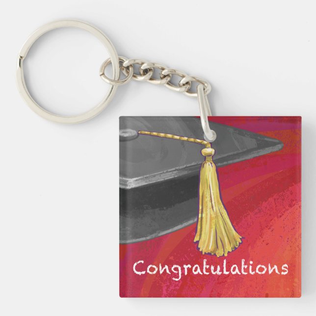 Congratulations Graduate Black and Red Keychain (Front)