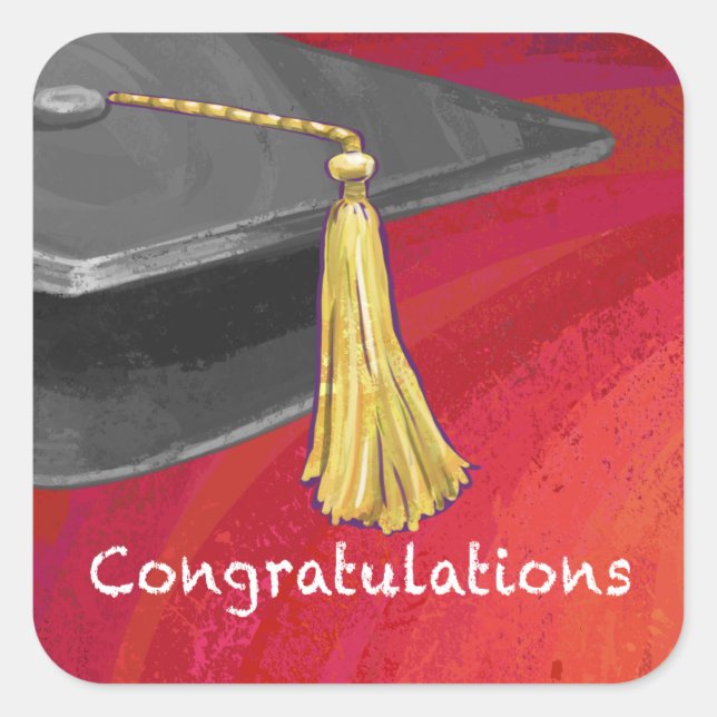 Congratulations Graduate Black and Red Square Sticker (Front)