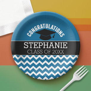 Congratulations Graduate - Blue Black Graduation Paper Plate