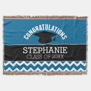 Congratulations Graduate - Blue Black Graduation Throw Blanket