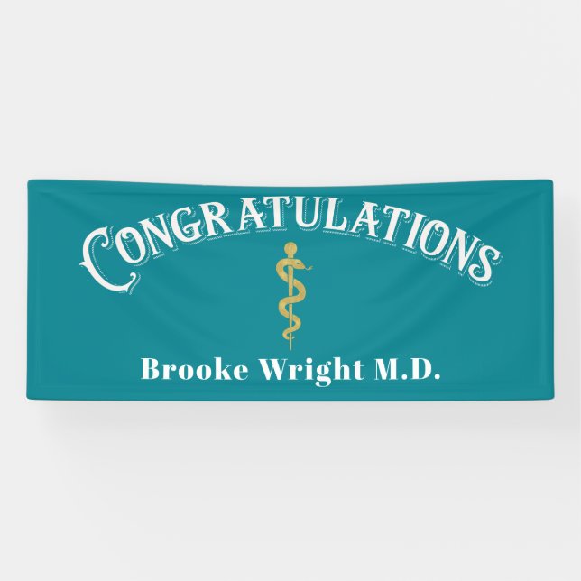 Congratulations Graduate Blue MD Doctor Banner (Horizontal)