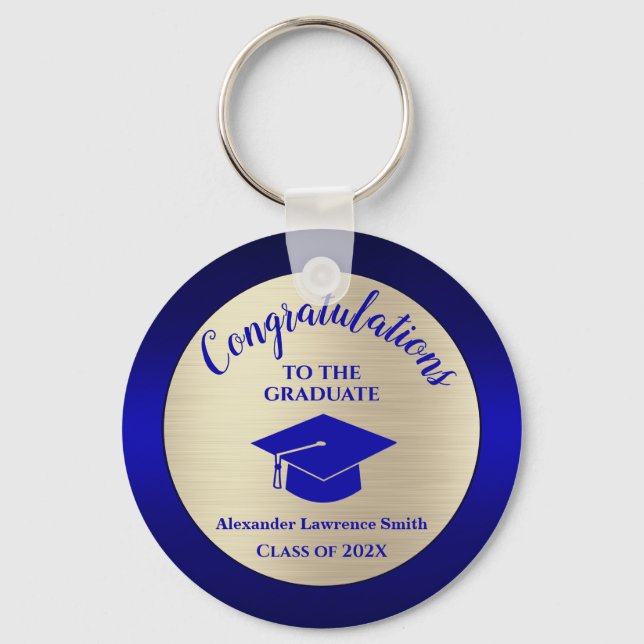 Congratulations Graduate Class of 2021 Blue Gold K Keychain (Front)