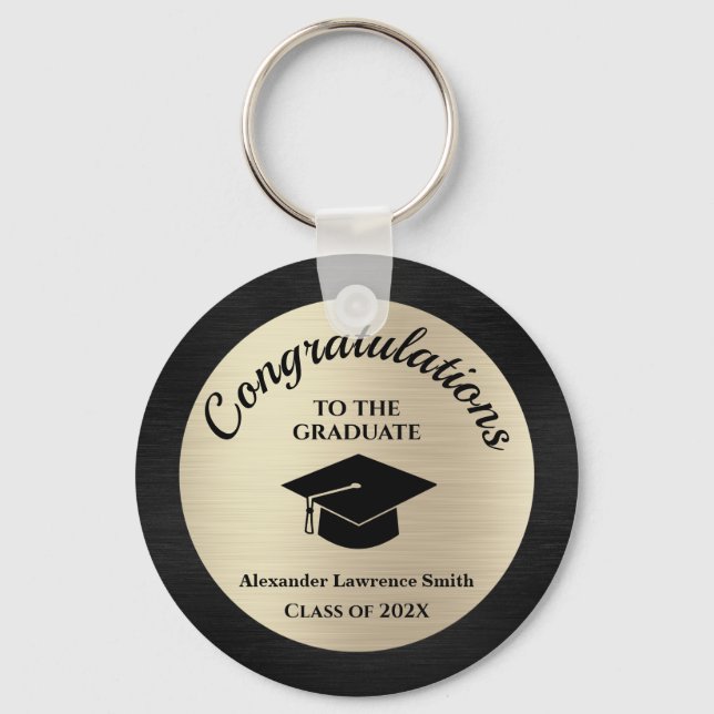 Congratulations Graduate Class of 2024 Black Gold Keychain (Front)
