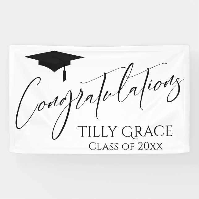 Congratulations Graduate Class of Black on White Banner (Horizontal)