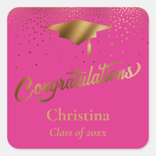 Congratulations Graduate, Class of Gold on Pink Square Sticker