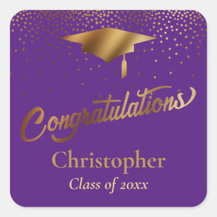 Congratulations Graduate, Class of Gold on Purple Square Sticker