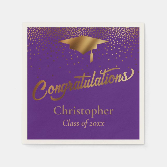 Congratulations Graduate, Class of Gold & Purple Napkin (Front)