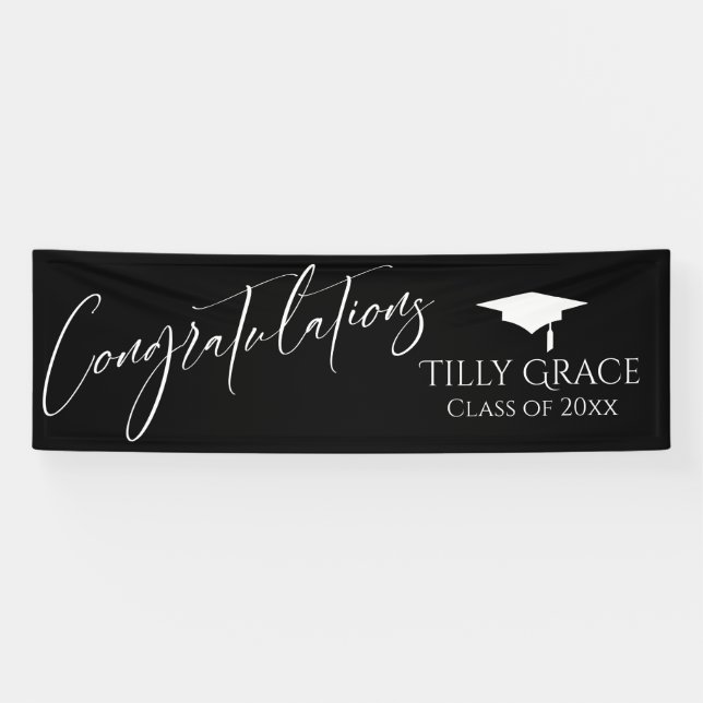 Congratulations Graduate Class of White on Black Banner (Horizontal)