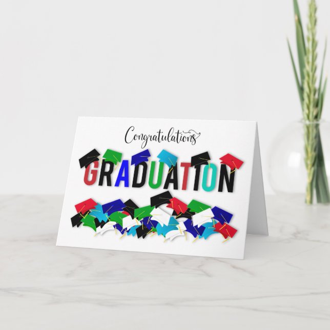 Congratulations Graduate Colourful Graduation Caps Card (Front)