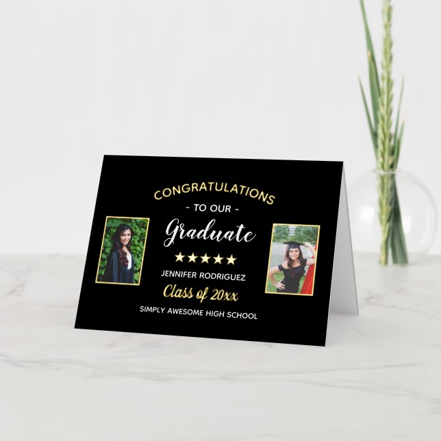 Congratulations Graduate Custom 2 Photo Graduation Foil Greeting Card (Front)