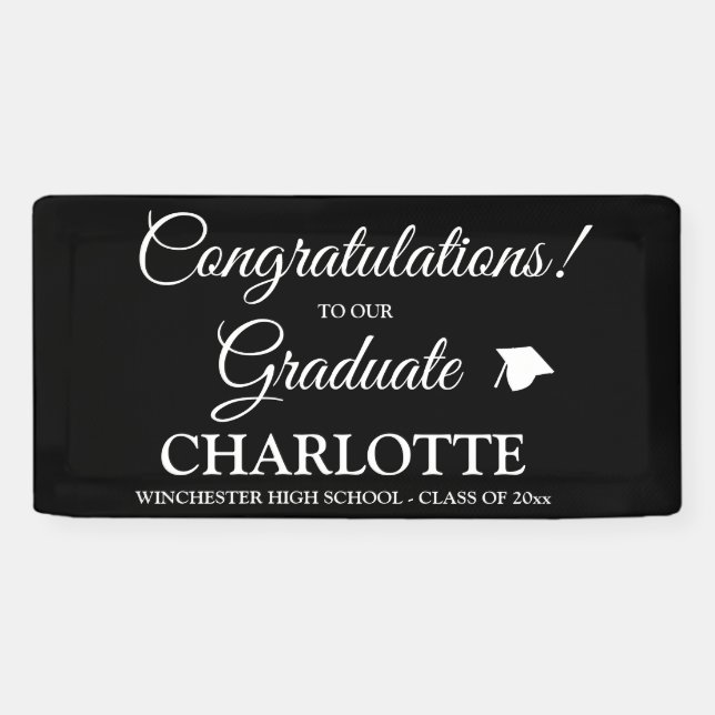 Congratulations graduate custom black white script banner (Horizontal)