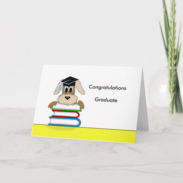 Congratulations Graduate Dog on Book Stack Card (Front)